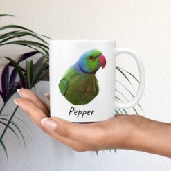 Custom Bird painting portrait mug - Personalised coffee mug portrait of your pet from a photo 21 personalised pet portrait mug bird painting mug in hand plant
