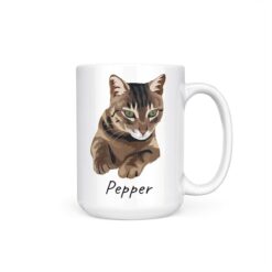 personalised pet portrait mug cat illustration 15oz handle right white