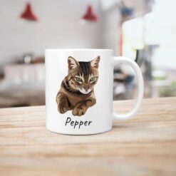 personalised pet portrait mug cat illustration handle right kitchen