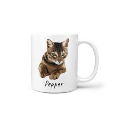 personalised pet portrait mug cat illustration handle right white