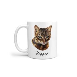 personalised pet portrait mug cat painting handle left white