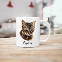 personalised pet portrait mug cat painting handle right kitchen