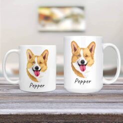 Custom dog illustration portrait mug - Personalised coffee mug portrait of your pet from a photo 13 personalised pet portrait mug dog illustration 11oz and 15oz comparison tv room