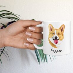 Custom dog illustration portrait mug - Personalised coffee mug portrait of your pet from a photo 17 personalised pet portrait mug dog illustration hand holding plant