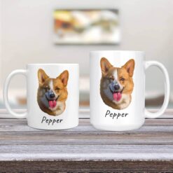 Custom Dog painting portrait mug - Personalised coffee mug portrait of your pet from a photo 13 personalised pet portrait mug dog painting 11oz and 15oz comparison tv room