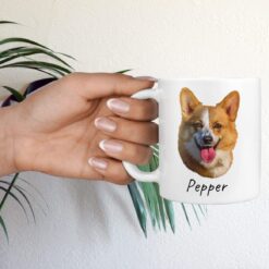 Custom Dog painting portrait mug - Personalised coffee mug portrait of your pet from a photo 17 personalised pet portrait mug dog painting hand holding plant