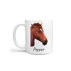 Custom horse illustration portrait mug - Personalised coffee mug portrait of your pet from a photo 18 personalised pet portrait mug horse illustration handle left white
