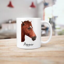 Custom horse illustration portrait mug - Personalised coffee mug portrait of your pet from a photo 19 personalised pet portrait mug horse illustration handle right kitchen