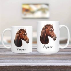 personalised pet portrait mug horse painting 11oz and 15oz comparison tv room
