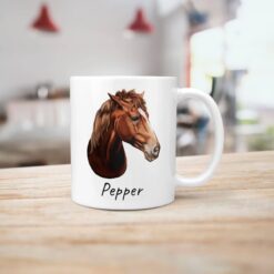 personalised pet portrait mug horse painting handle right kitchen