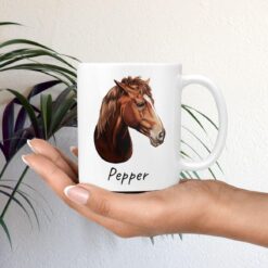 personalised pet portrait mug horse painting mug in hand plant