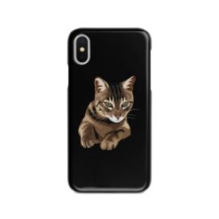Custom cat illustration portrait phone case - Personalised portrait of your pet from a photo for your Iphone 15 Pro Max, Iphone 14, 13, 12 to 6 & Samsung Galaxy S23 Ultra, S22, S21 to S6 16 personalised pet portrait phone case cat illustration black
