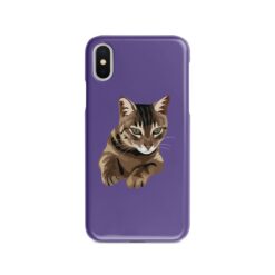 Custom cat illustration portrait phone case - Personalised portrait of your pet from a photo for your Iphone 15 Pro Max, Iphone 14, 13, 12 to 6 & Samsung Galaxy S23 Ultra, S22, S21 to S6 22 personalised pet portrait phone case cat illustration purple