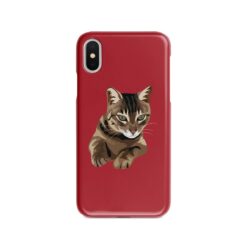 Custom cat illustration portrait phone case - Personalised portrait of your pet from a photo for your Iphone 15 Pro Max, Iphone 14, 13, 12 to 6 & Samsung Galaxy S23 Ultra, S22, S21 to S6 23 personalised pet portrait phone case cat illustration red