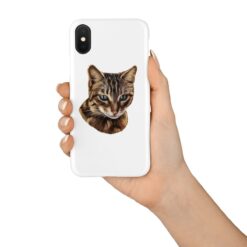 Custom cat painting portrait phone case - Personalised portrait of your pet from a photo for your Iphone 15 Pro Max, Iphone 14, 13, 12 to 6 & Samsung Galaxy S23 Ultra, S22, S21 to S6 23 personalised pet portrait phone case cat painting white in hand