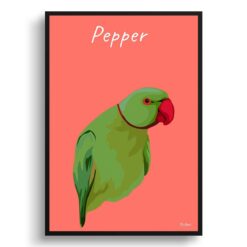 personalised pet portrait prints bird illustration coral