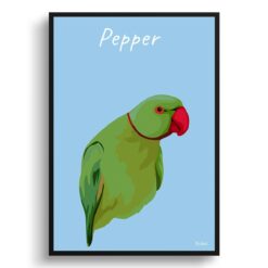 personalised pet portrait prints bird illustration light blue