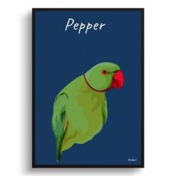personalised pet portrait prints bird illustration navy