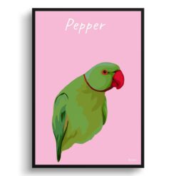 personalised pet portrait prints bird illustration pink