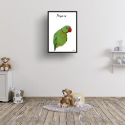 personalised pet portrait prints bird illustration white kids room