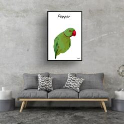 personalised pet portrait prints bird illustration white living room