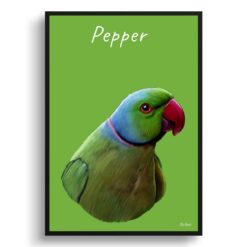 Custom Bird painting portrait print - Framed & un-framed personalised portrait of your pet 29 personalised pet portrait prints bird painting green