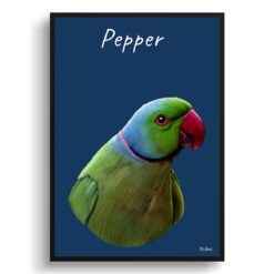 Custom Bird painting portrait print - Framed & un-framed personalised portrait of your pet 31 personalised pet portrait prints bird painting navy