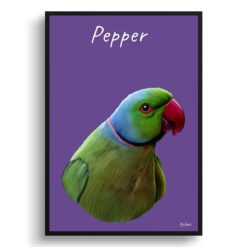 Custom Bird painting portrait print - Framed & un-framed personalised portrait of your pet 33 personalised pet portrait prints bird painting purple
