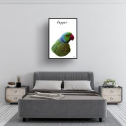 Custom Bird painting portrait print - Framed & un-framed personalised portrait of your pet 22 personalised pet portrait prints bird painting white bedroom