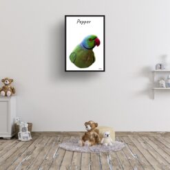 Custom Bird painting portrait print - Framed & un-framed personalised portrait of your pet 24 personalised pet portrait prints bird painting white kids room
