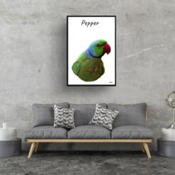 Custom Bird painting portrait print - Framed & un-framed personalised portrait of your pet 25 personalised pet portrait prints bird painting white living room