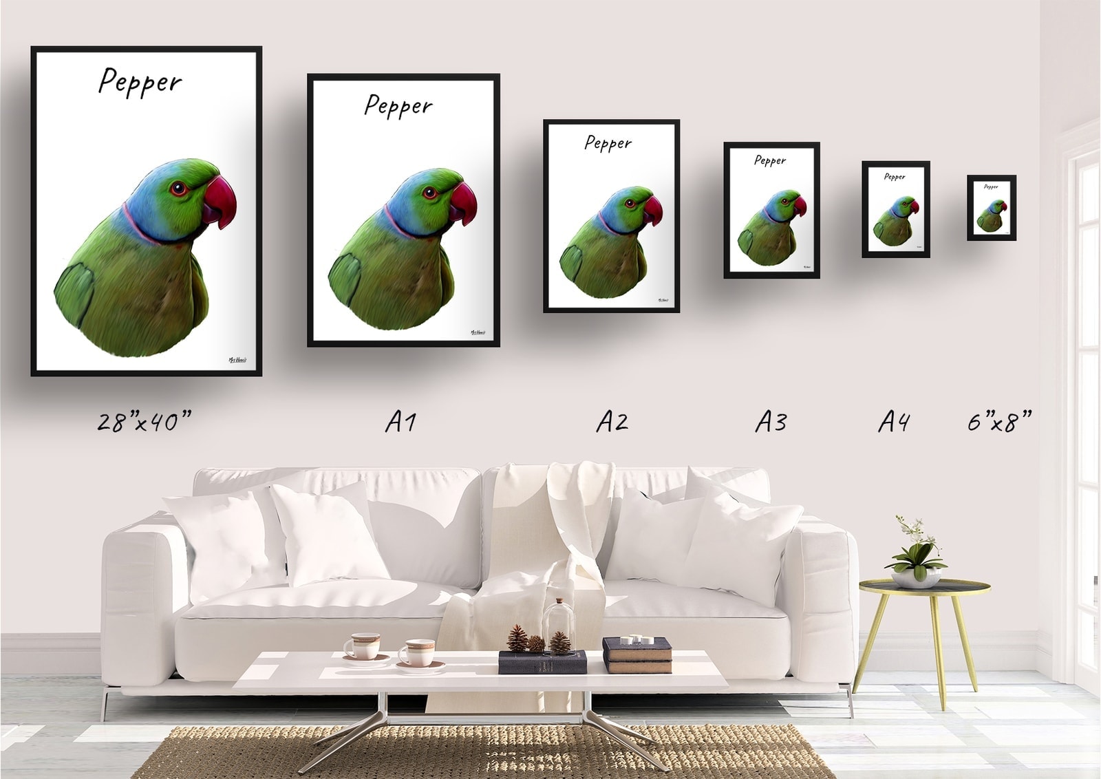 Custom Bird painting portrait print - Framed & un-framed personalised portrait of your pet 3 Custom Bird painting portrait print - Framed & un-framed personalised portrait of your pet - Image 2