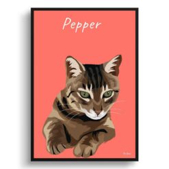 personalised pet portrait prints cat illustration coral
