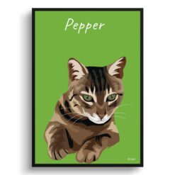 personalised pet portrait prints cat illustration green