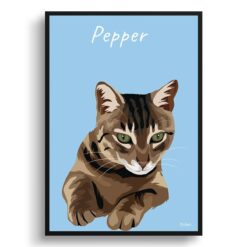 personalised pet portrait prints cat illustration light blue