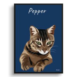 personalised pet portrait prints cat illustration navy