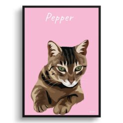 personalised pet portrait prints cat illustration pink
