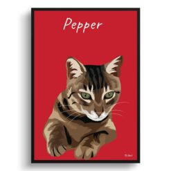 personalised pet portrait prints cat illustration red