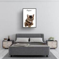 personalised pet portrait prints cat illustration white bedroom