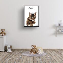 personalised pet portrait prints cat illustration white kids room