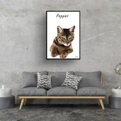 personalised pet portrait prints cat illustration white living room