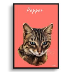 personalised pet portrait prints cat painting coral