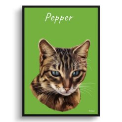 personalised pet portrait prints cat painting green