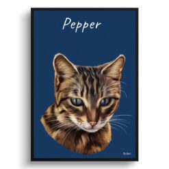 personalised pet portrait prints cat painting navy