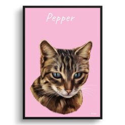 personalised pet portrait prints cat painting pink