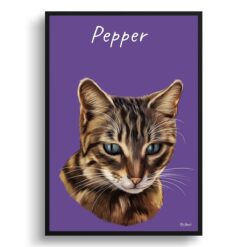 personalised pet portrait prints cat painting purple