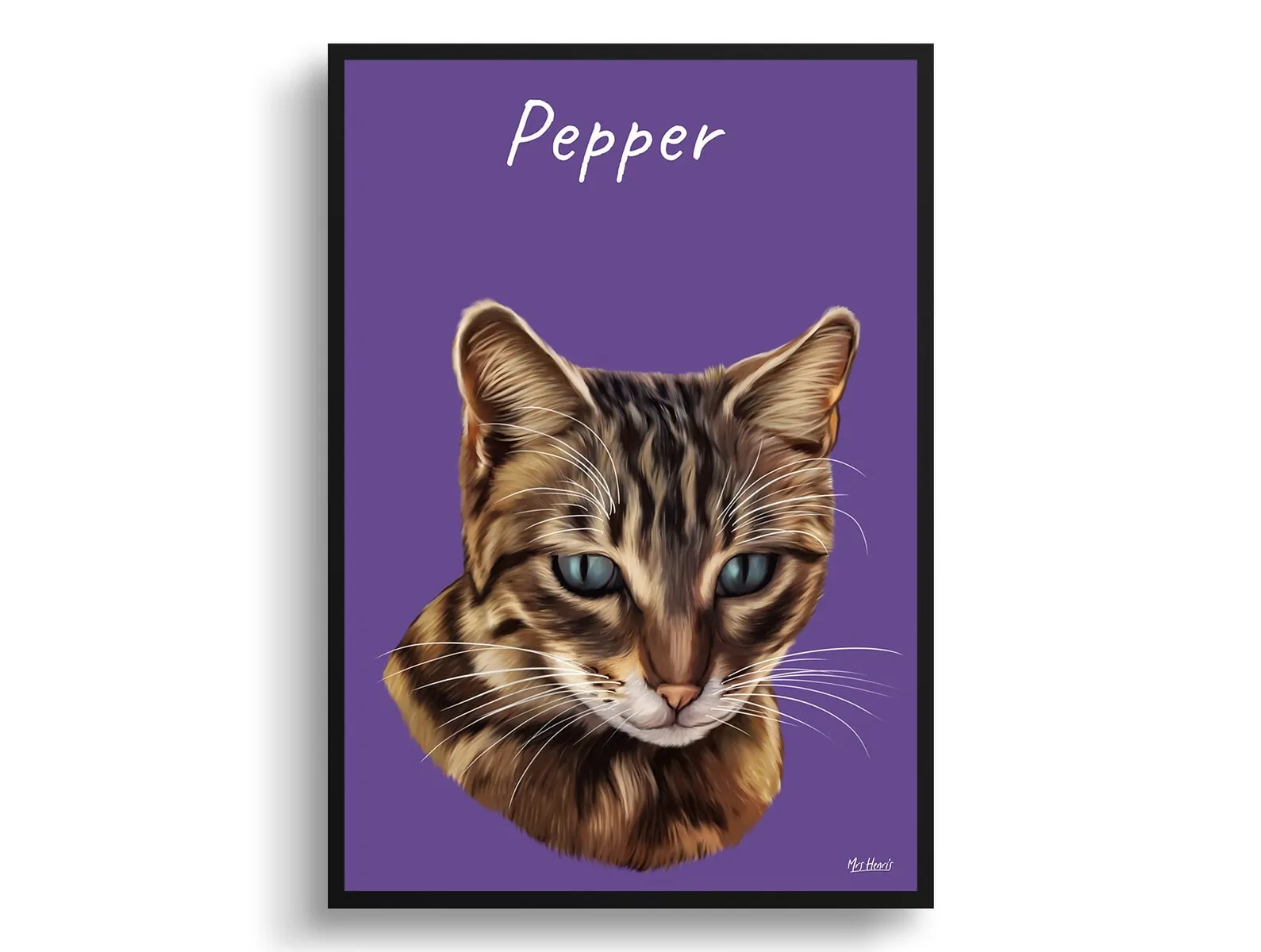 Custom Cat painting portrait print - Framed & un-framed personalised portrait of your pet - Image 15