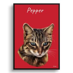 personalised pet portrait prints cat painting red