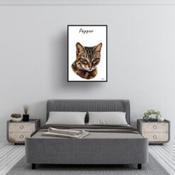 personalised pet portrait prints cat painting white bedroom