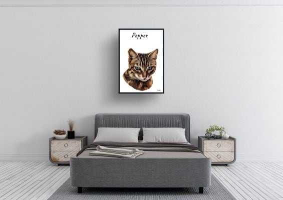personalised pet portrait prints cat painting white bedroom